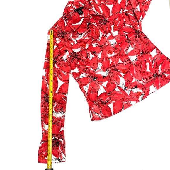 Rafaella Women’s Long Sleeve Cropped Button-Up Jacket, Red Floral, Size M - Picture 7 of 9